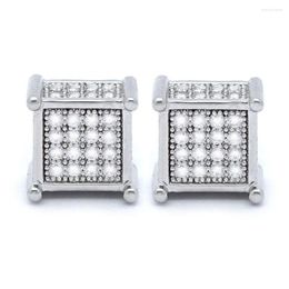 Stud Earrings 2023 High Quality 925 Sterling Silver Screwback Cube Crown Micro Pave Gold Hip Hop Bling Earring For Men Women 8mm