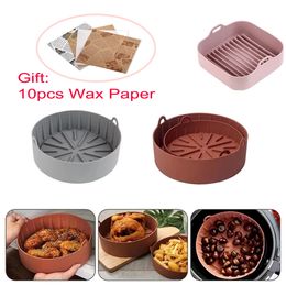 Baking Moulds AirFryer Silicone Pot Air Fryers Oven Baking Tray Fried Pizza Chicken Basket Mat Square Round Replacemen Grill Pan Accessories 230224