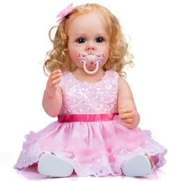 Dolls NPK 55CM Maggi Hand-detailed Paiting Rooted Hair FUll body Silicone Reborn Toddler Girl Princess waterproof Toy for Girls 230225