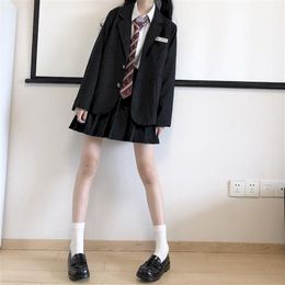 Two Piece Dres's Skirt Suit Small Jacket High Waist Pleated Free Tie Threepiece Sets White Shirt Casual College Uniform 230224