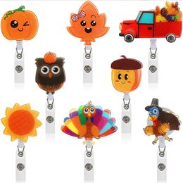 10 Pcs/Lot Key Ring Halloween Retractable Nurse Bling Glitter Pumpkin Turkey Holiday Badge Reels Cute Acrylic Id Name Badge Holder for Office Nurses Doctors