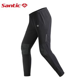Cycling Pants Santic Men's Cycling Pants Winter Fleece Thermal Biking Tights Windproof Reflective MTB Long Pants Men Sport Trousers Asain Size 230224