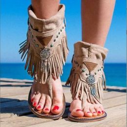 Sandals Tassel Ankle Shoes Summer Women Sandals Flip Flapts High Top Sandals 2021 New Female Casual Flat Shoes Beading Shell Sandal Z0224