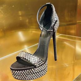 Fashion latest sandals summer platform shoes rhinestone embellishments womens shoe 16cm super high heeled open toe stiletto heel sandals 4-11 with box