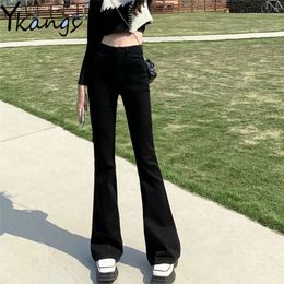 Women's Jeans Solid Colour Basic Women Classic Black Flared Jeans High Waist Stretchy Slimming Skinny Trumpet Denim Pants Korean Sexy Trousers 230225