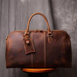 Duffel Bags Genuine Leather Vintage Men's Hand Luggage Bag Travel Large Capacity Single Shoulder Messenger For 16 Inch Laptop