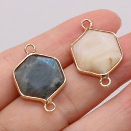 Charms Natural Semi-precious Stone Hexagon Connector Pendant Yellow Agate Flash Labradorite 16x40mm For Jewelry Making Necklaces Gift