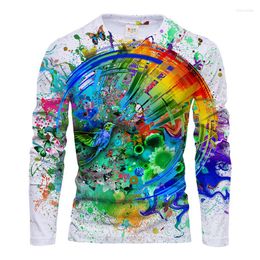 Men's T Shirts Tie-dye Print Men's Casual T-Shirts Long Sleeve 3D Pattern Street Hip Hop White Man Tops Spring Loose Harajuku Tees Big