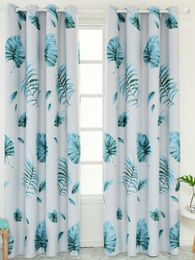 Curtain & Drapes Simple American Style Pastoral Tropical Rain Forest Banana Leaf Printed Black Silk Shade Light Luxury StitchingSunshade