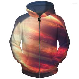 Men's Hoodies Cloudstyle 2023 Zipper Galaxy 3D Jupiter Star Hooded Pullovers Harajuku Streetwear Hoodie Men Casual