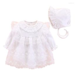 Girl Dresses White First Birthday Dress For Toddler Baby Full Sleeve Lace Puffy Christening Gown Hat Girls Ruffles Baptism 6M