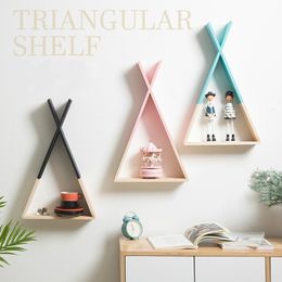 Decorative Objects Figurines Nordic Wooden Triangle Wall Mounted Frame Display Shelf Storage Rack Living Room Bedroom Triangular wall shelf 230225