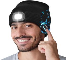 Bluetooth LED Beanie Hat with 5 led Light Builtin Stereo Speaker and Mic USB Rechargeable Headlamp Headphone Torch Music hat Gift6022430