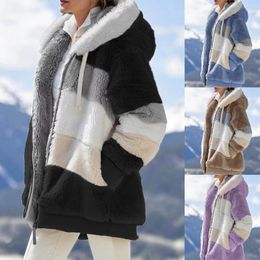Women's Hoodies Sweatshirts Women Hooded Jackets Winter Fleece Warm Zipper Casual Patchwork Coats Fashion Loose Faux Fur Parka Drawstring Jackets Coats 230224