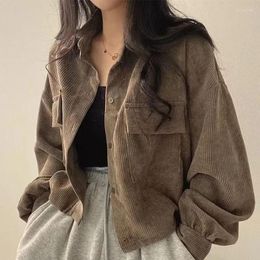 Women's Jackets Deeptown Corduroy Vintage Oversized Crop Women's Jacket Black Chic Coats Harajuku Fashion Cardigan Female Tops Retro