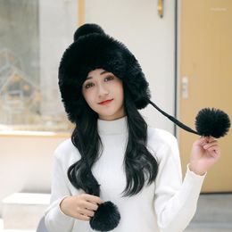 Beanies Beanie/Skull Caps Woman Autumn Winter Mink Knit Bomber Hat Thick Female Fluffy Pompom Outdoor Warm Windproof Earflap Trapper Snow