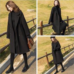 Women's Wool & Blends Net Red 2023 Fahsion Autumn And Winter Black Hepburn Tweed Coat Middle Long Thickened Slim Size S-2XLWomen's