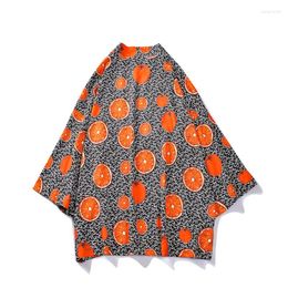 Ethnic Clothing Chinese Style Spring And Autumn Youth Thin Kimono Fun Orange Print Robe Without Button Casual Cloak Top Men