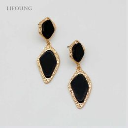 Charm Rhombus Black Earrings Hammered Gold Metal Post Stud For Women Drop Dangle Fashion Jewellery Irregular New Styles Gift 2022181 G230225