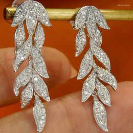 Hoop Earrings Aazuo Fine Jewellery 18K Solid White Gold Real Diamonds 0.7ct Luxury Long Leaves Stud Gifted For Women Wedding Party