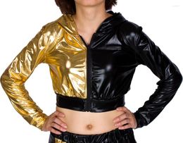 Women's Jackets Heroprose Brand Fashion Women Black Gold Short Tops Clothing Jazz Hip Hop Dance Performance Dancer With A Hood Coat Jacket