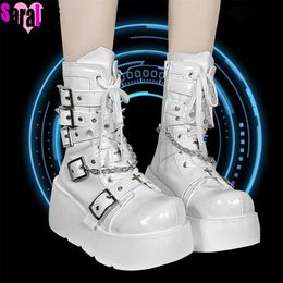 Dress Shoes Gothic Cute Street Ankle Boots Women Platform Wedges High Heels Buckle Girls Booties Female Punk Lolita Cosplay Shoes For Woman 230225