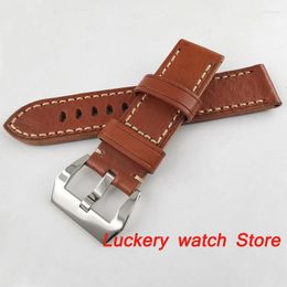 Watch Bands 24mm Brown Leather Strap Fit Military Men's Watch-BD02