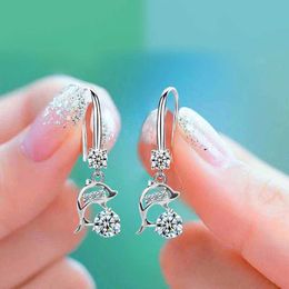 Charm Trendy Engagement Wedding Jewelry 925 Sterling Silver Crystal Dolphin Drop Earrings For Women Party Birthday Gift G230225