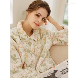 Women's Sleepwear Autumn/Winter 2023 Composite Flannelette Pajamas Thickened Warm Long Sleeves Loungewear Women Flannel Cartoon Pijama Mujer