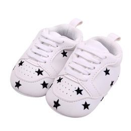 First Walkers 6 Colours Baby Shoes Born Boys Girls Heart Star Pattern Kids Toddlers Lace Up PU Sneakers 0-18 Months