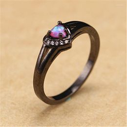 Wedding Rings Silver Ring Classic Fashion Heart-shaped Black Plated Opal Hand Jewellery Temperament Women