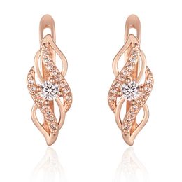 Charm New Women 585 Rose Gold Colour White Crystal Stone Weaving Drop Earrings G230225
