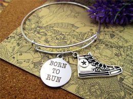 Bangle 3pcs/lot 65mm Bracelets Bangles With 20mm Stainless Steel Born To Run Running Shoes Charms