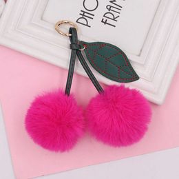 Fruit cherry plush key chain Women's wool ball bag key chain Book bag pendant Car key pendant