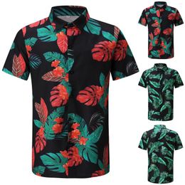 Men's T Shirts Men's Summer Printed Beach Sleeve Top Short Blouse Fashion Spring Casual Men Vintage Print Lapel Solid