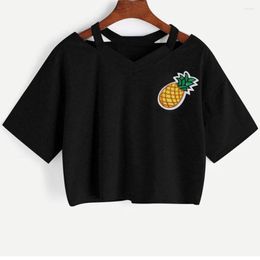 Women's T Shirts Summer Women Casual Pineapple Printed Tank Short Sleeve Crop Tops Cross Sling Backless Mid-length Pullover Street Ladies