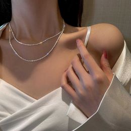 Star sparkling Necklace women's Italian clavicle chain neck chain simple flash plain chain folded design