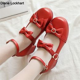 Dress Shoes Spring Autumn Women Pumps Lolita Shoes Platform High Heels Red Lace Mary Jane Shoes Bow Block Heel Ladies Party Shoes31 230225