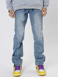 Men's Jeans Menswear Pants New Korean Fashion Straight Tube Slim Fit Zipper Design Jeans Men Vintage Washed Male Trousers Mens Pants Denim Z0225
