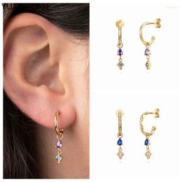 Stud Earrings 925 Sterling Silver Needle Pendientes Suli Blue Gold Plated Zircon Water Droplet Bead Pendant Clasp For Women Jewellery