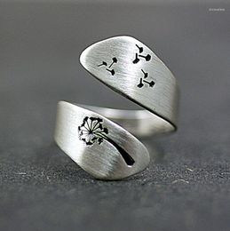 Wedding Rings Hainon Fashion Dandelion Design Ring Plain Silver Colour Party Finger Vintage For Men Women Punk Wide Adjust Jewellery