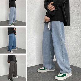 Men's Jeans Men's Wideleg Pants 2022 New Korean Style Male Straight Baggy Jeans Waist Drawstring Design Fashion Casual Streetwear M~5XL Z0225