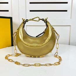 Women Super Mini Leather Designer Shoulder Bags 8 Colors With Gold Chain Lady Moon Shape Hobos Fashion Armbags Handbag