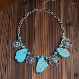 Chains European And N Cross-border Vintage Turquoise Necklace Personalised National Style Women's Stone Collar