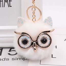 Hairball Pendant key chains Gretel owl Plush key ring imitation rabbit hair ball bag pendant fur car pendant