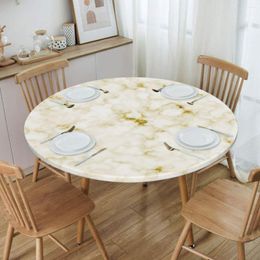 Table Cloth Round Waterproof Oil-Proof Chic Elegant Gold Marble Tablecloth Backed Elastic Edge Covers Abstract Geometric