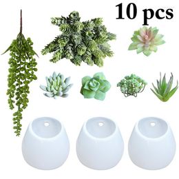 Decorative Flowers 7Pcs Lifelike Artificial Plants Succulent With 3Psc White Ceramic Flower Pots Gardening Vases Home Decor Accessories