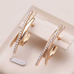 Charm Kinel New Minimalist Style 585 Rose Gold Drop Earrings Geometric lines Cross Natural Zircon Earrings for Women Fashion Jewellery G230225