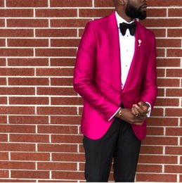 Men's Suits Groomsmen Pink Groom Tuxedos Shawl Lapel Men 2 Pieces Wedding Man Bridegroom ( Jacket Pants Tie ) C596