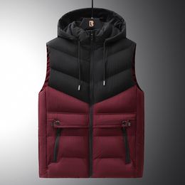 Men s Vests Padded Vest Cotton Puffer Autumn Tops Sleeveless Jacket Men Thicken Warm Waistcoat Down Hooded 230225